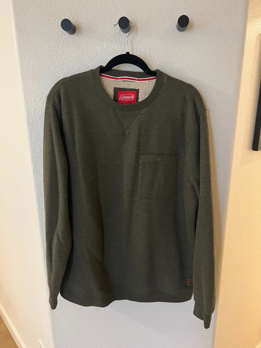 Coleman Men's XL Olive Green Sherpa Lined Crewneck Sweatshirt Pullover